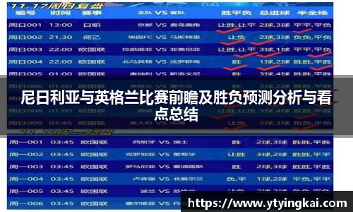 尼日利亚与英格兰比赛前瞻及胜负预测分析与看点总结